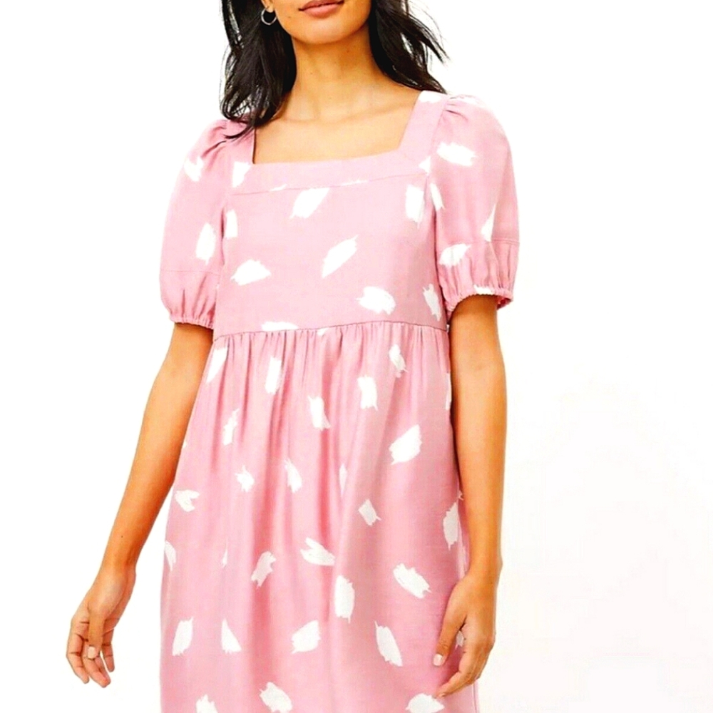 Loft Brush Strokes Blogger Mini Dress S Square Neck Babydoll Puffy Slvs Cocquett
